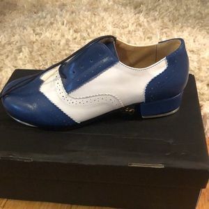 Blue and white Oxford tap shoes